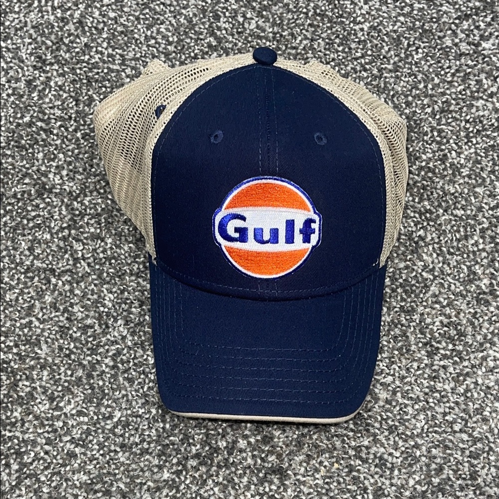 Gulf Navy and Tan Mesh Trucker Hat